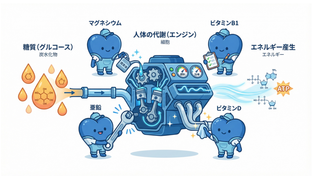 4つの栄養素とブドウ糖代謝、マグネシウム、亜鉛、ビタミンD、ビタミンB おおや内科 神戸市灘区