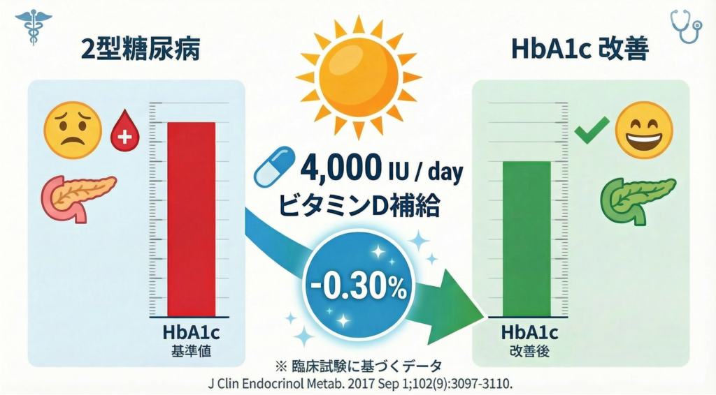 ビタミンDサプリとHbA1cの関係　神戸市灘区　おおや内科